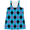Blue Purple And Black Argyle Print Women's Racerback Tank Top