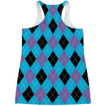 Blue Purple And Black Argyle Print Women's Racerback Tank Top