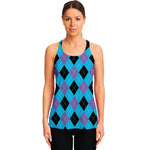 Blue Purple And Black Argyle Print Women's Racerback Tank Top