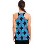 Blue Purple And Black Argyle Print Women's Racerback Tank Top