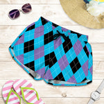 Blue Purple And Black Argyle Print Women's Shorts