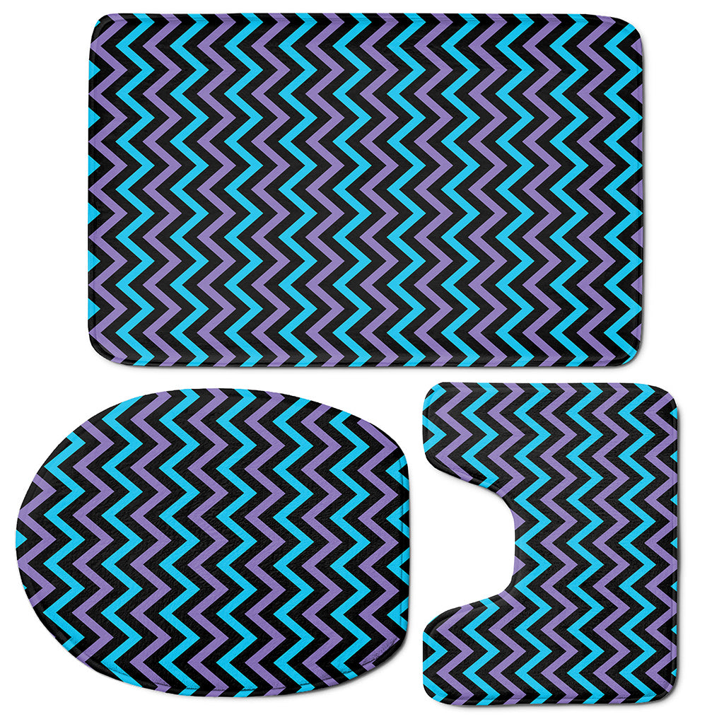 Blue Purple And Black Chevron Print 3 Piece Bath Mat Set