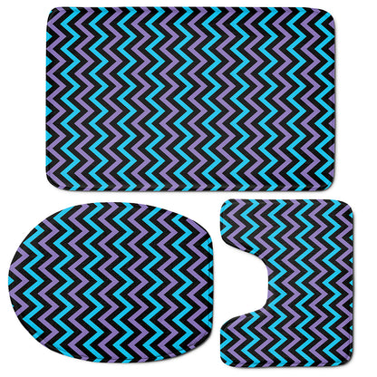Blue Purple And Black Chevron Print 3 Piece Bath Mat Set