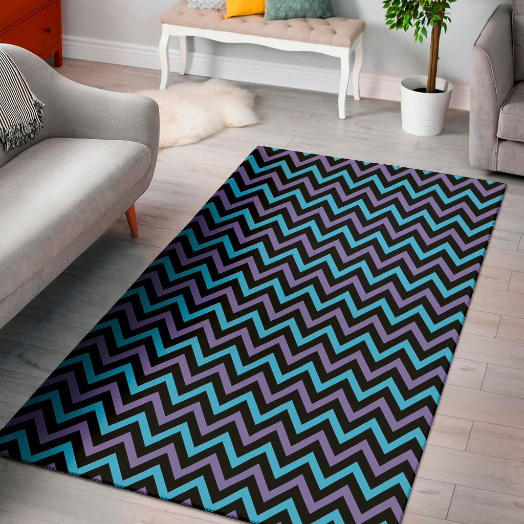 Blue Purple And Black Chevron Print Area Rug