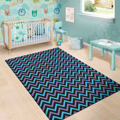 Blue Purple And Black Chevron Print Area Rug