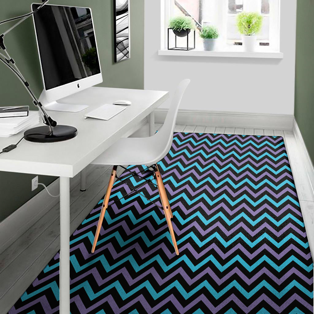 Blue Purple And Black Chevron Print Area Rug