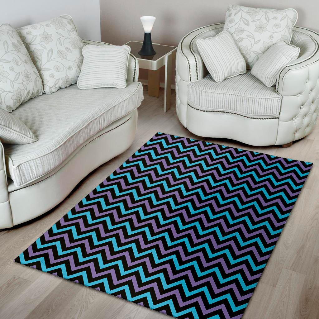 Blue Purple And Black Chevron Print Area Rug