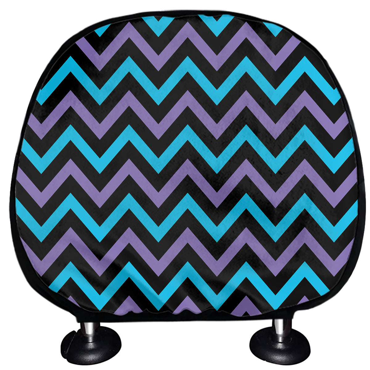 Blue Purple And Black Chevron Print Car Headrest Covers