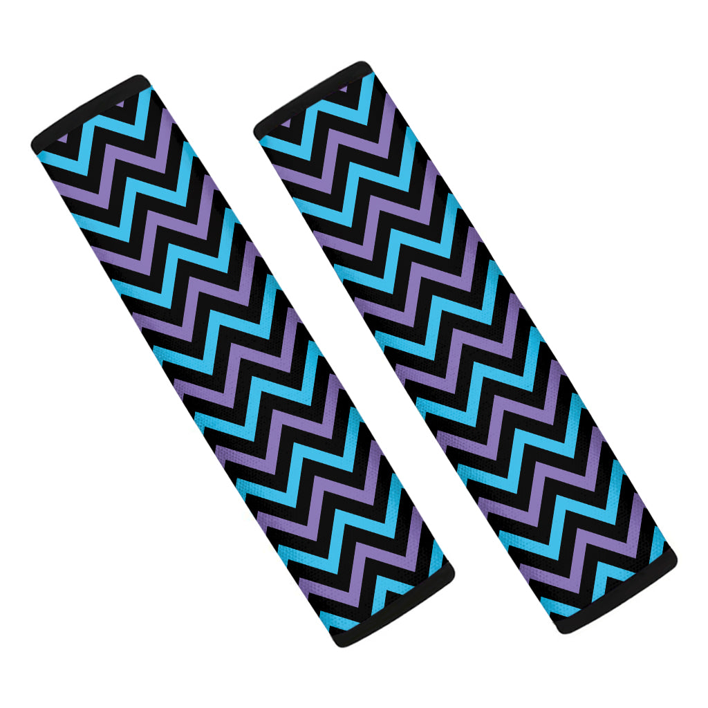 Blue Purple And Black Chevron Print Car Seat Belt Covers