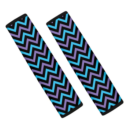 Blue Purple And Black Chevron Print Car Seat Belt Covers