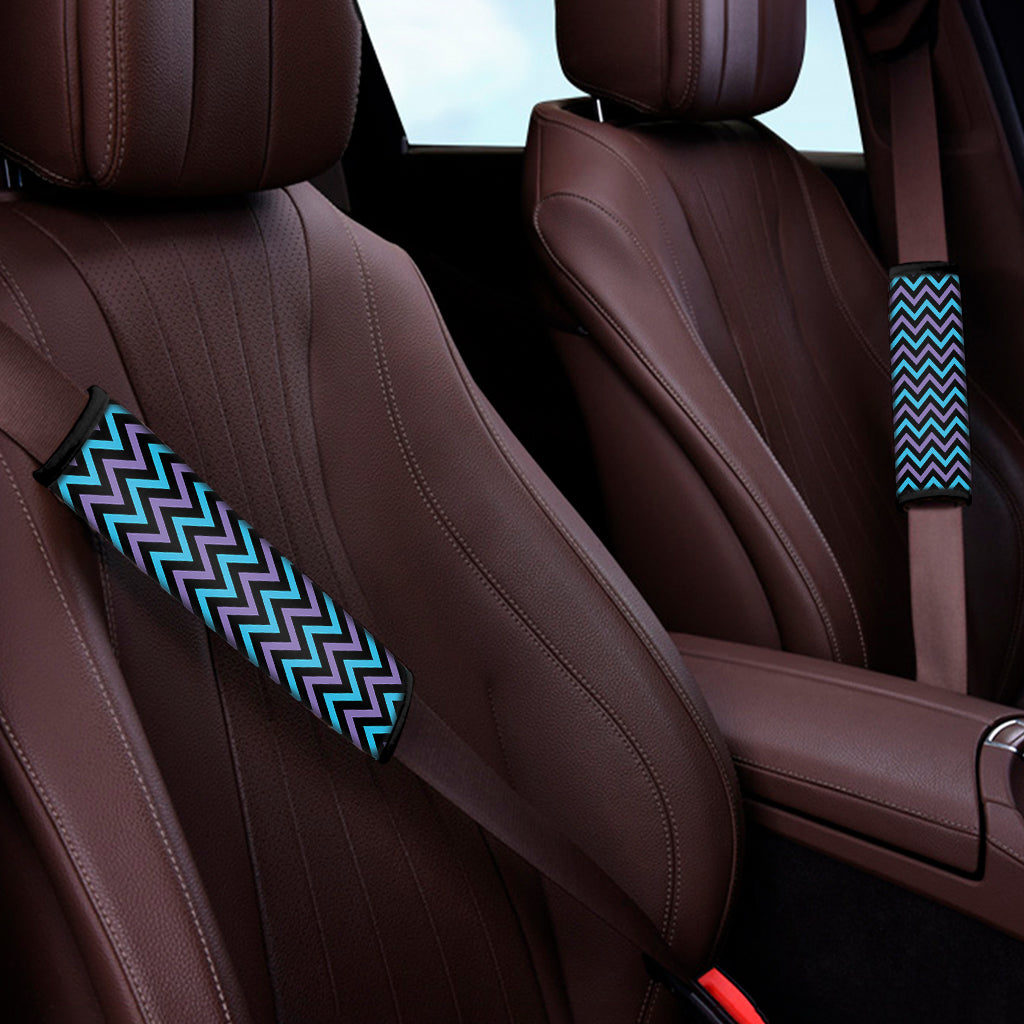 Blue Purple And Black Chevron Print Car Seat Belt Covers