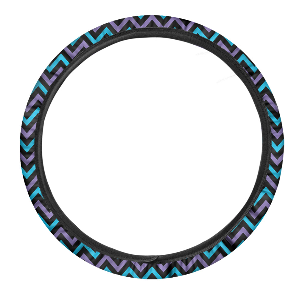 Blue Purple And Black Chevron Print Car Steering Wheel Cover