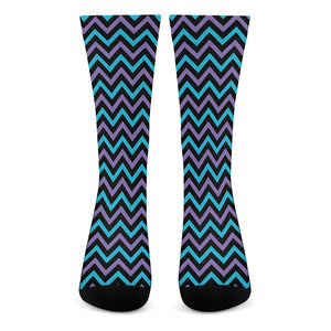 Blue Purple And Black Chevron Print Crew Socks