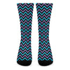 Blue Purple And Black Chevron Print Crew Socks