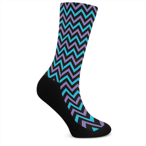 Blue Purple And Black Chevron Print Crew Socks