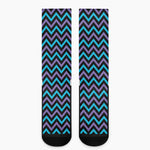 Blue Purple And Black Chevron Print Crew Socks