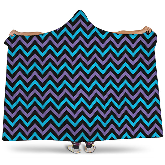 Blue Purple And Black Chevron Print Hooded Blanket