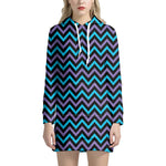 Blue Purple And Black Chevron Print Hoodie Dress