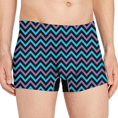 Blue Purple And Black Chevron Print Men's Boxer Briefs