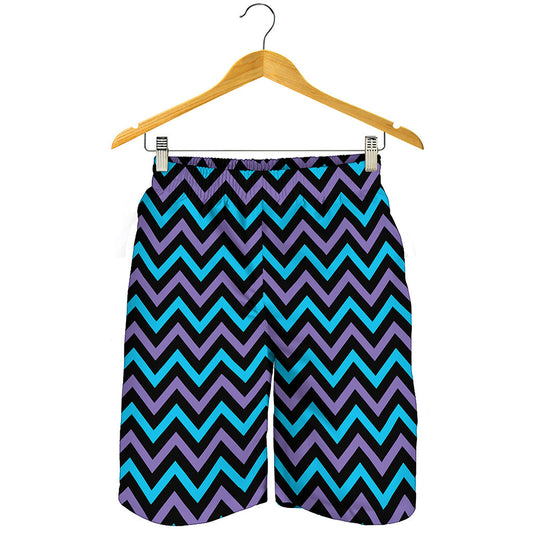 Blue Purple And Black Chevron Print Men's Shorts