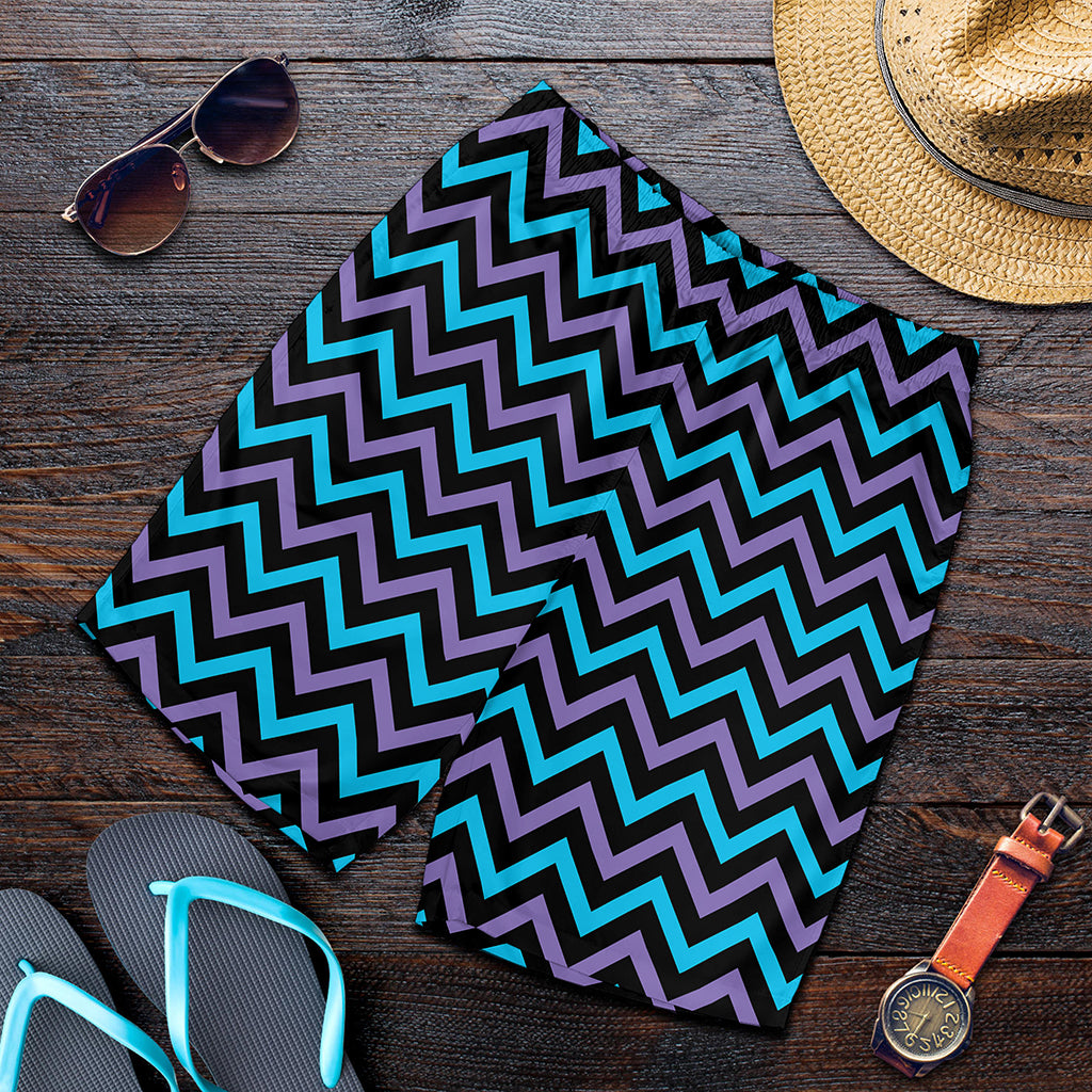 Blue Purple And Black Chevron Print Men's Shorts