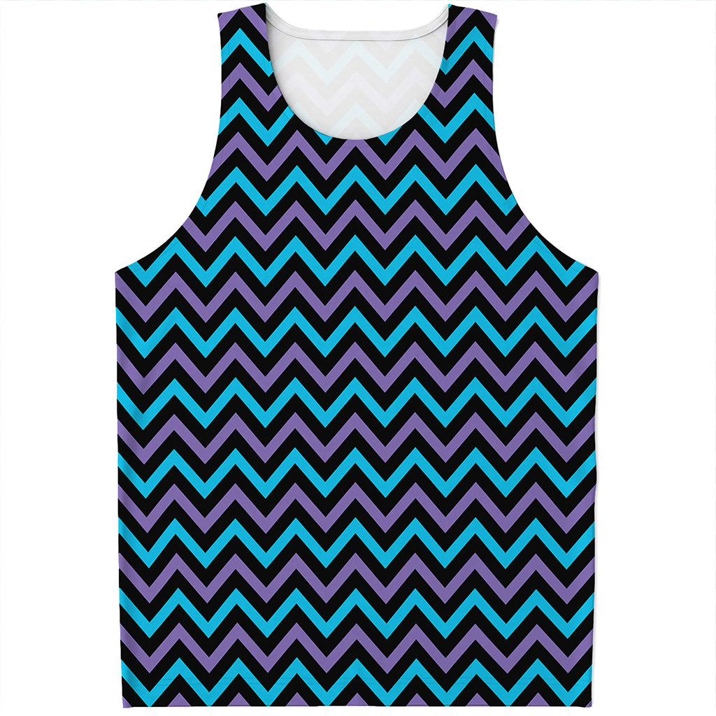 Blue Purple And Black Chevron Print Men's Tank Top