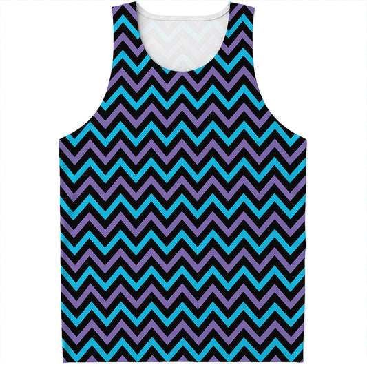 Blue Purple And Black Chevron Print Men's Tank Top