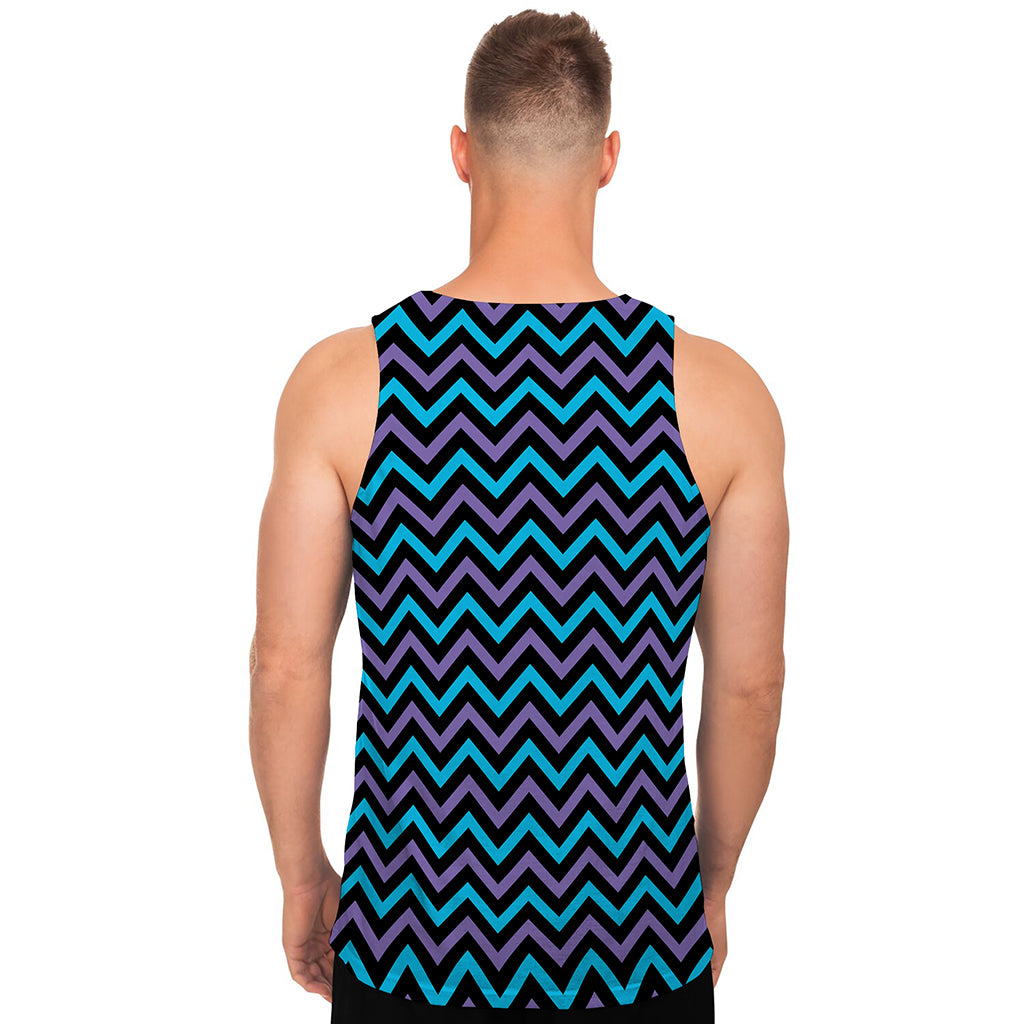 Blue Purple And Black Chevron Print Men's Tank Top