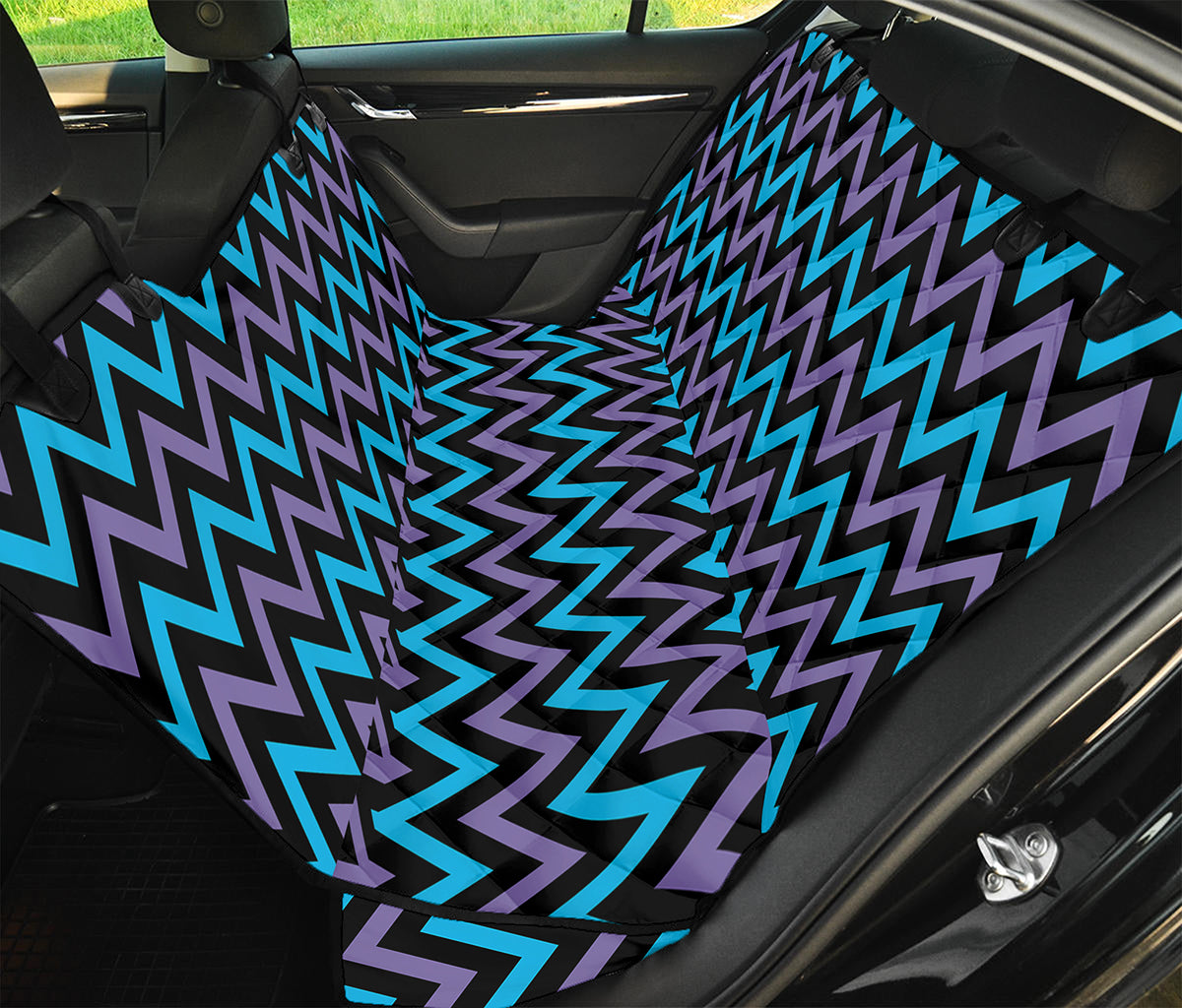 Blue Purple And Black Chevron Print Pet Car Back Seat Cover