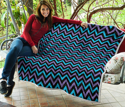Blue Purple And Black Chevron Print Quilt