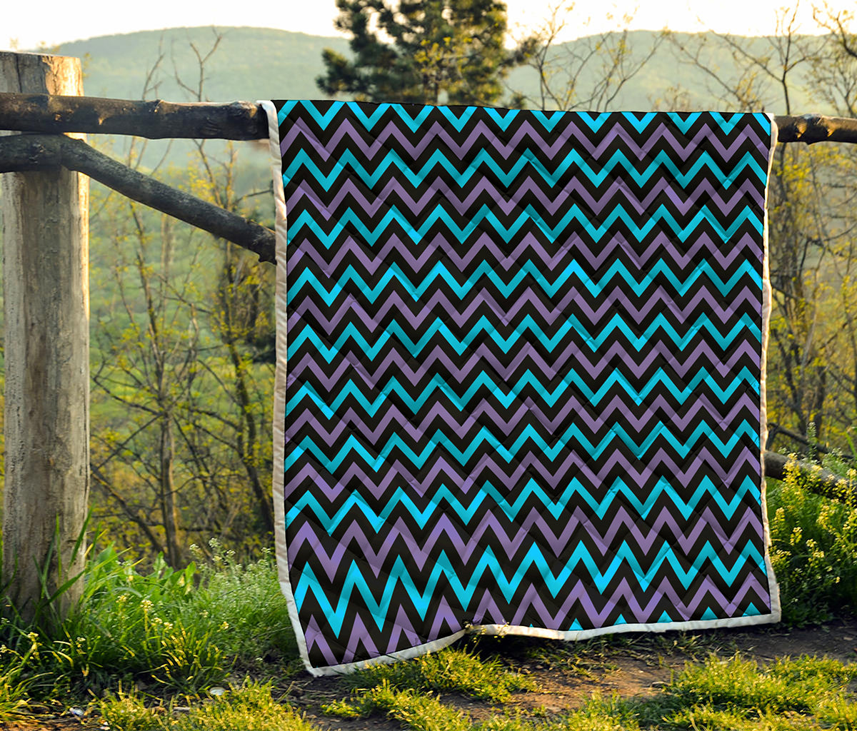 Blue Purple And Black Chevron Print Quilt