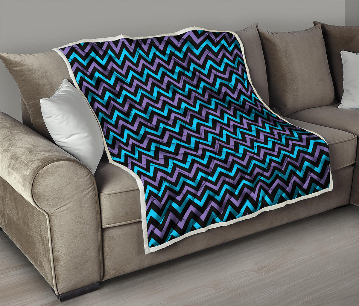 Blue Purple And Black Chevron Print Quilt
