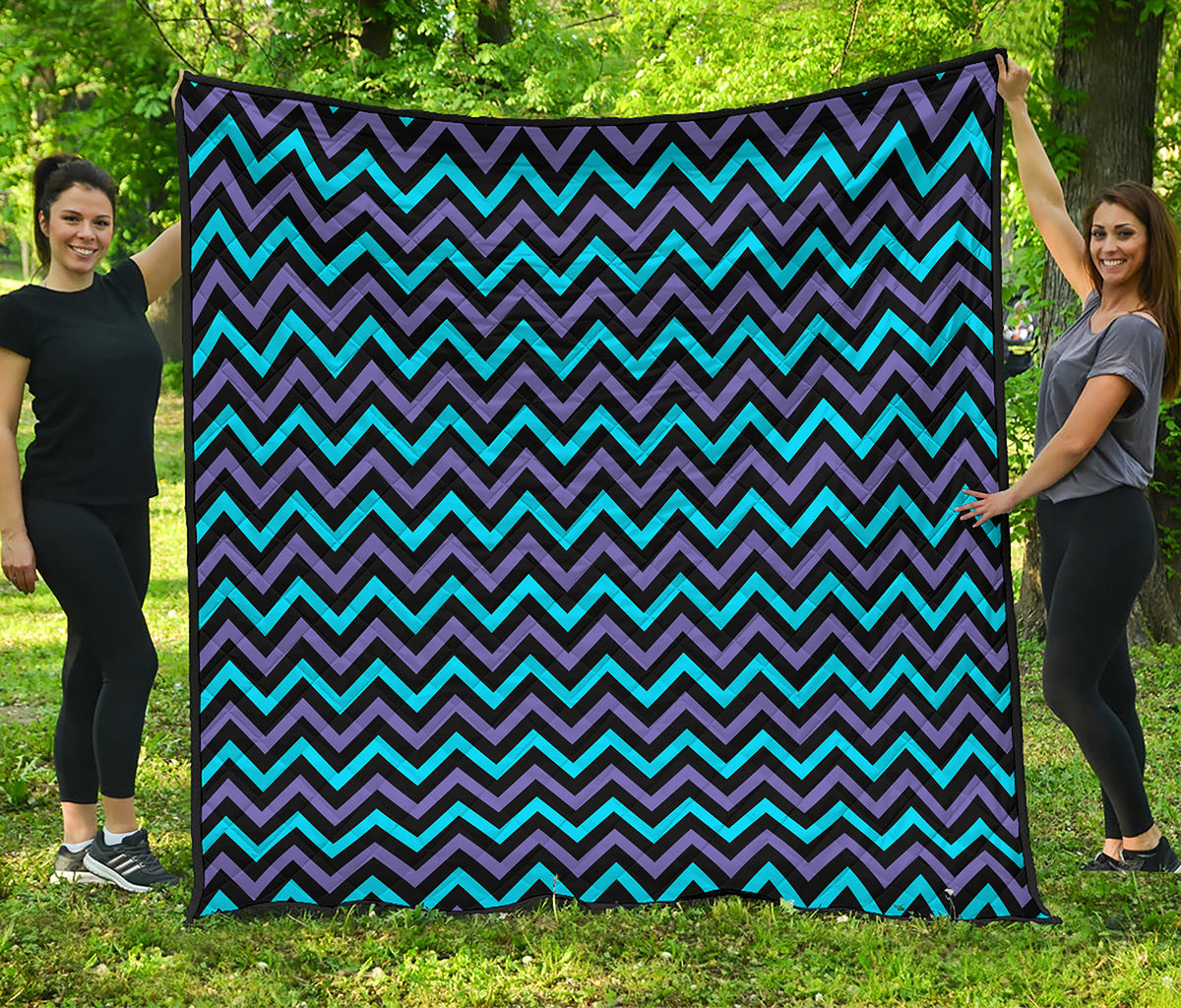 Blue Purple And Black Chevron Print Quilt