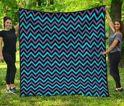 Blue Purple And Black Chevron Print Quilt