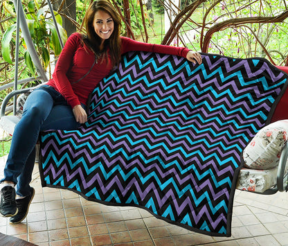 Blue Purple And Black Chevron Print Quilt