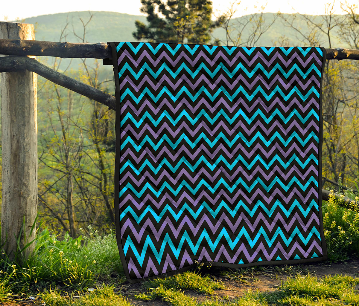 Blue Purple And Black Chevron Print Quilt