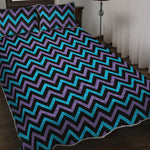 Blue Purple And Black Chevron Print Quilt Bed Set