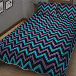 Blue Purple And Black Chevron Print Quilt Bed Set