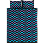 Blue Purple And Black Chevron Print Quilt Bed Set