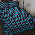 Blue Purple And Black Chevron Print Quilt Bed Set