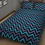 Blue Purple And Black Chevron Print Quilt Bed Set