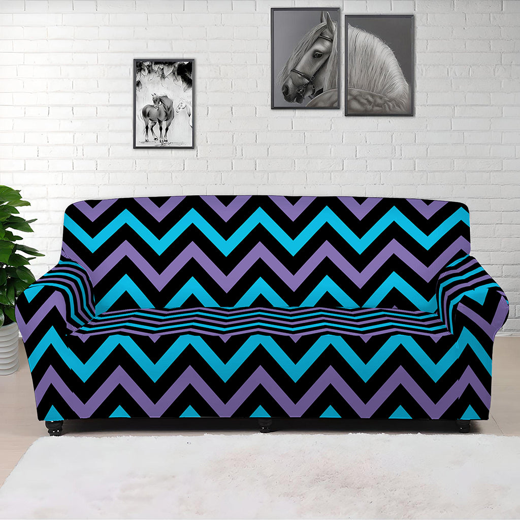 Blue Purple And Black Chevron Print Sofa Cover