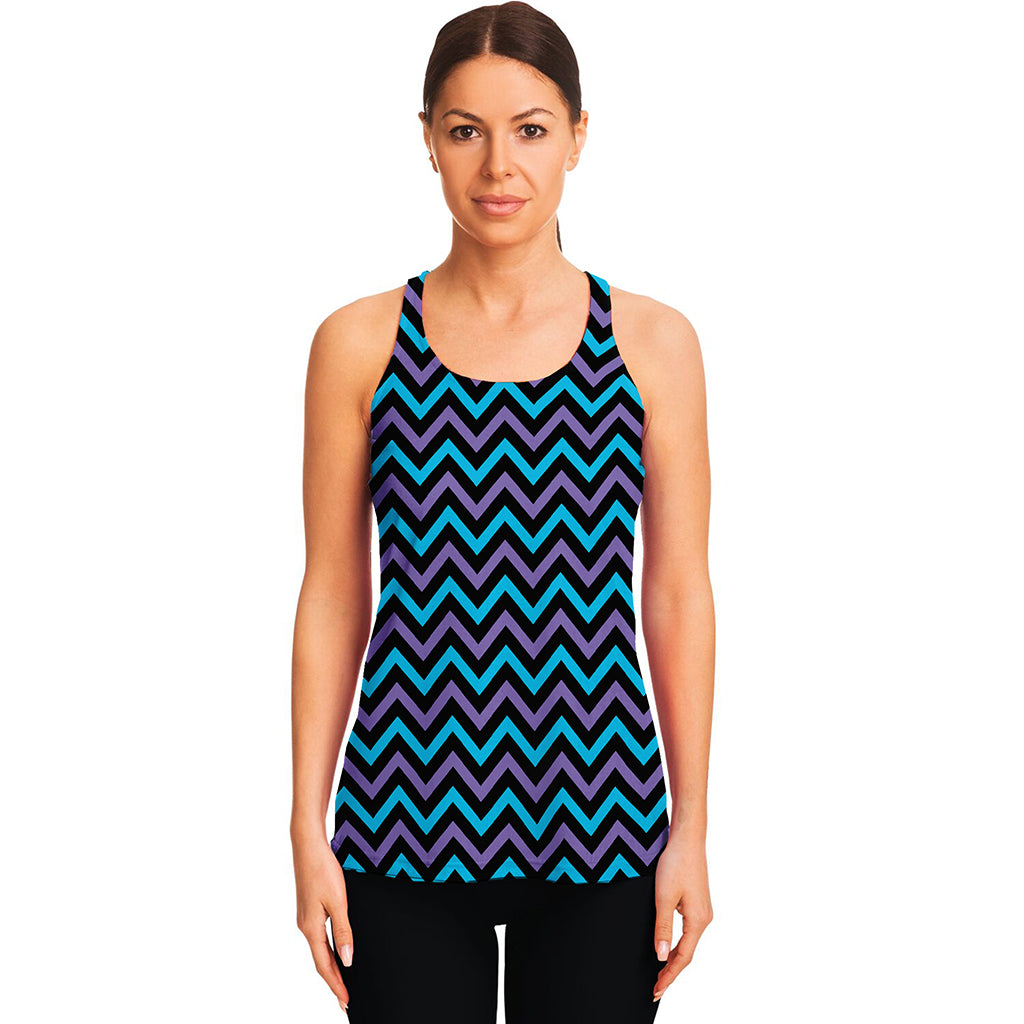 Blue Purple And Black Chevron Print Women's Racerback Tank Top
