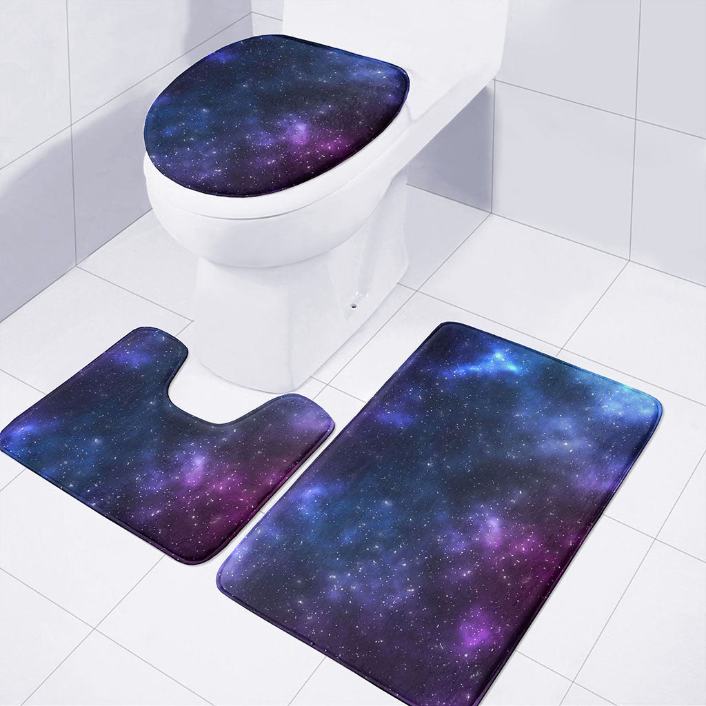 Blue Purple Cosmic Galaxy Space Print 3 Piece Bath Mat Set