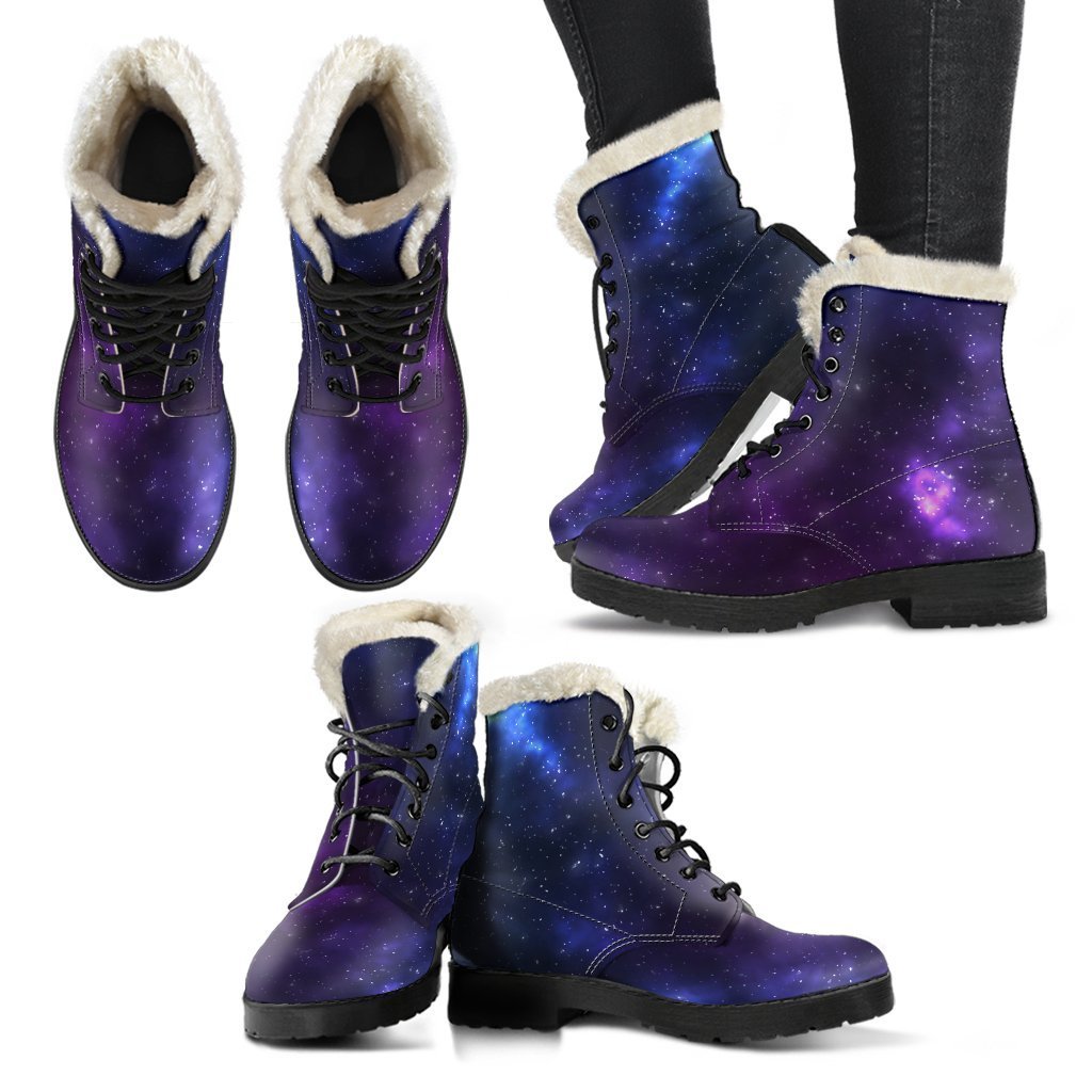 Blue Purple Cosmic Galaxy Space Print Comfy Boots GearFrost