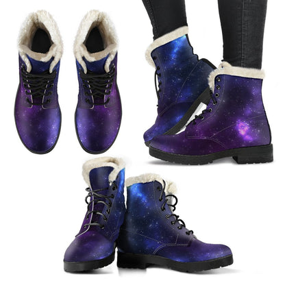 Blue Purple Cosmic Galaxy Space Print Comfy Boots GearFrost