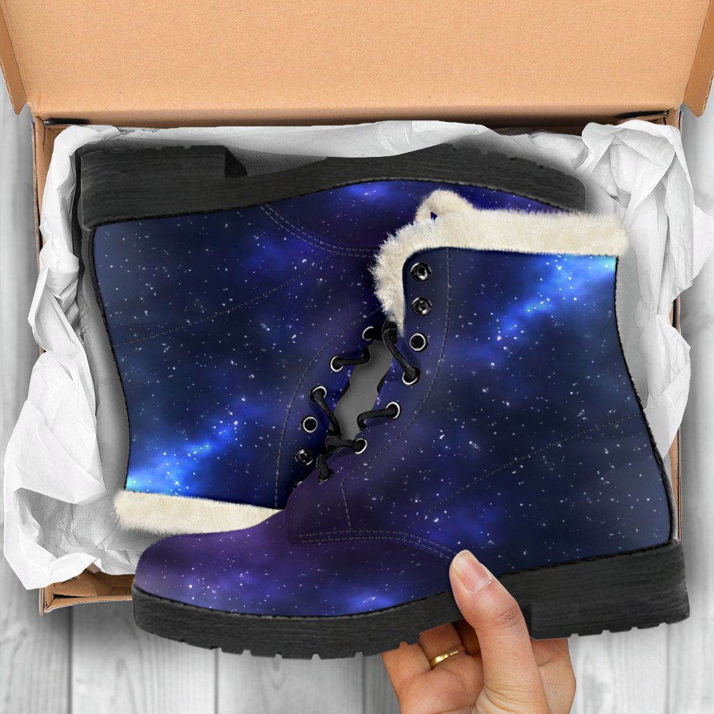 Blue Purple Cosmic Galaxy Space Print Comfy Boots GearFrost