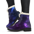 Blue Purple Cosmic Galaxy Space Print Faux Fur Leather Boots