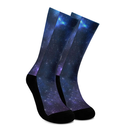 Blue Purple Cosmic Galaxy Space Print Crew Socks