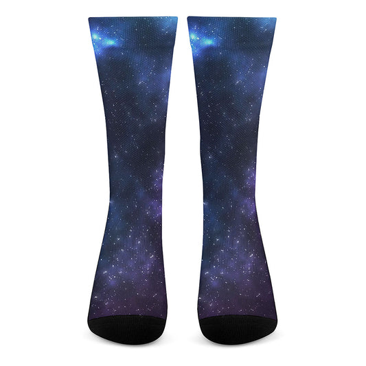 Blue Purple Cosmic Galaxy Space Print Crew Socks